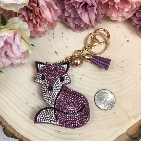 Purple & SilverRhinestone Fox Keychain with Tassel Charm - Picture 6 of 6